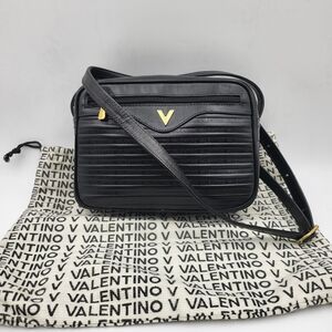 VALENTINO Black Calfskin Leather Crossbody Bag..Authentic..